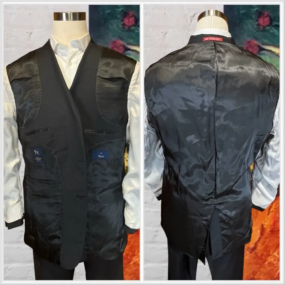 Hart Schaffner Marx 48R 42x30 Solid Black Classic Traditional Fit 2 Piece Suit